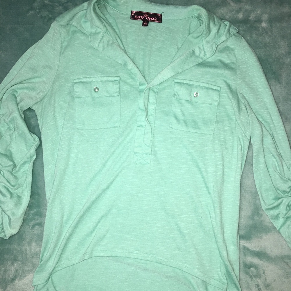Teal Button up half button up shirt